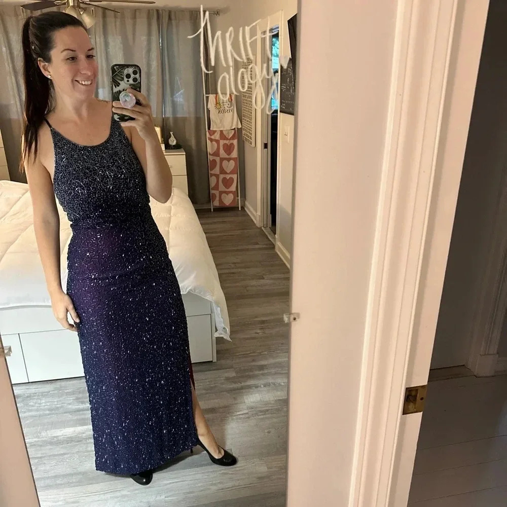 Cache Maxi Gown Dress 100% Silk Slip Beaded Pink Purple Formal 90s Y2K Small